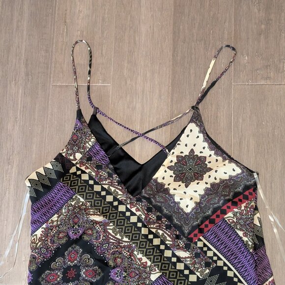 Jacaranda, Strappy Maxi Dress, Black/Purple/Red Paisley Bandana Print, Sz L - Picture 5 of 10